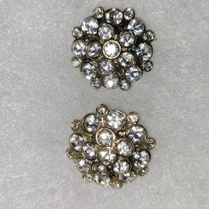 Vintage Crystal Rhinestone Domed Button Pierced Post Earrings -- Retro Glamour!